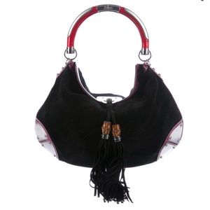 GUCCI Suede Large Indy Top Handle Hobo